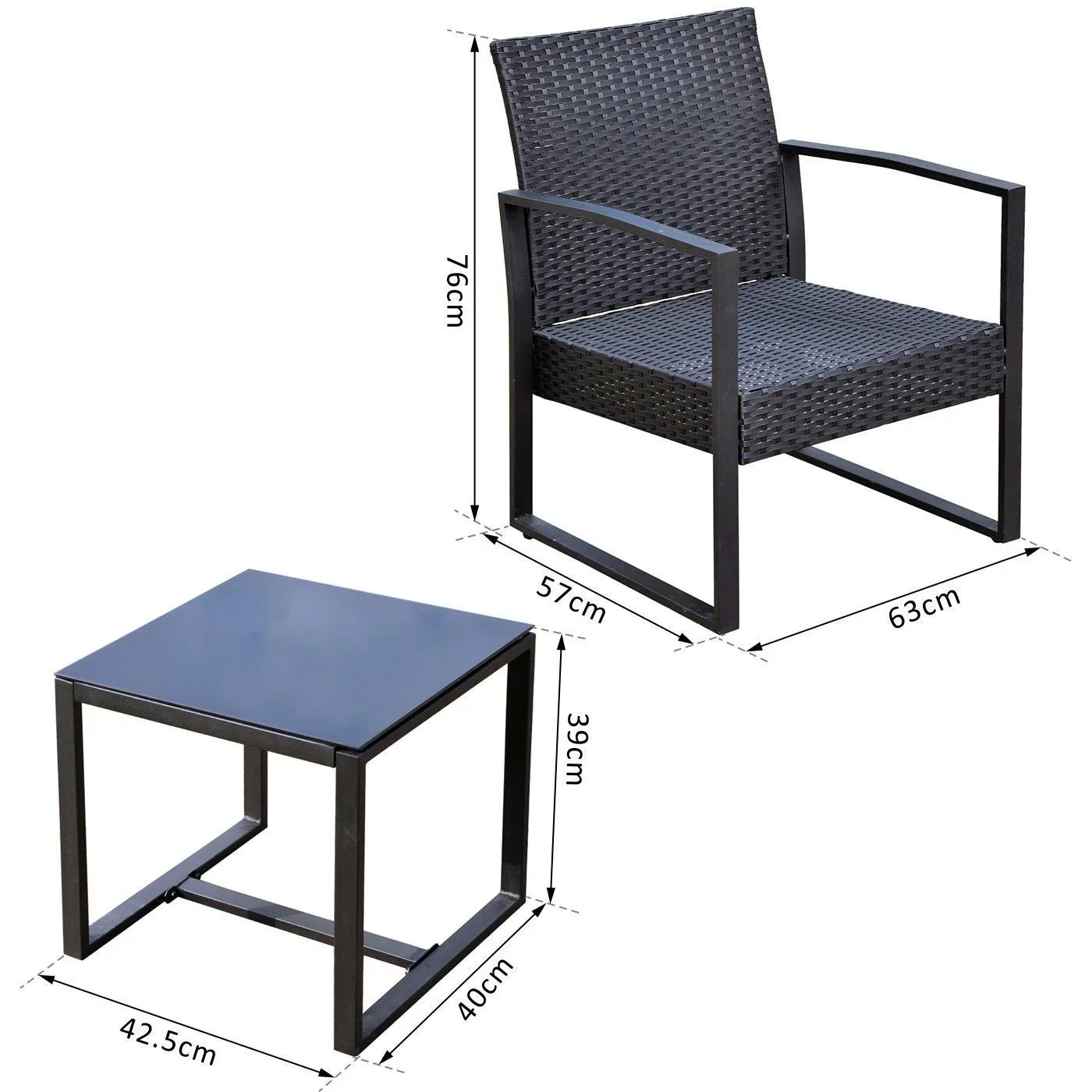 Sitzgruppe Polyrattan Gartenset 5 tlg, mit Kissen Schwarz - 5