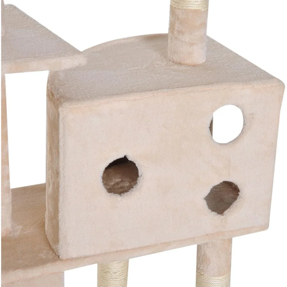 Kratzbaum Katzenbaum Kletterbaum Futterschale Leiter Beige L150 x B60 x H170 cm - 2