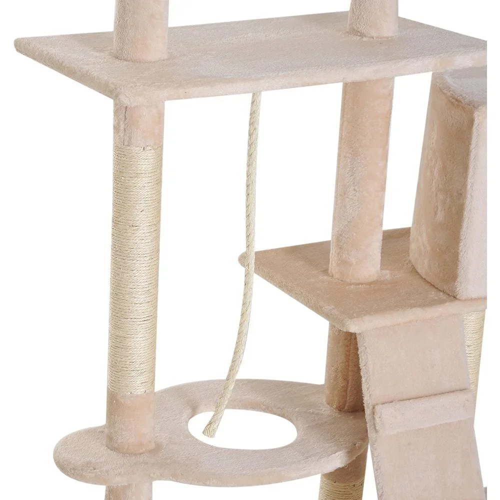 Kratzbaum Katzenbaum Kletterbaum Futterschale Leiter Beige L150 x B60 x H170 cm - 3
