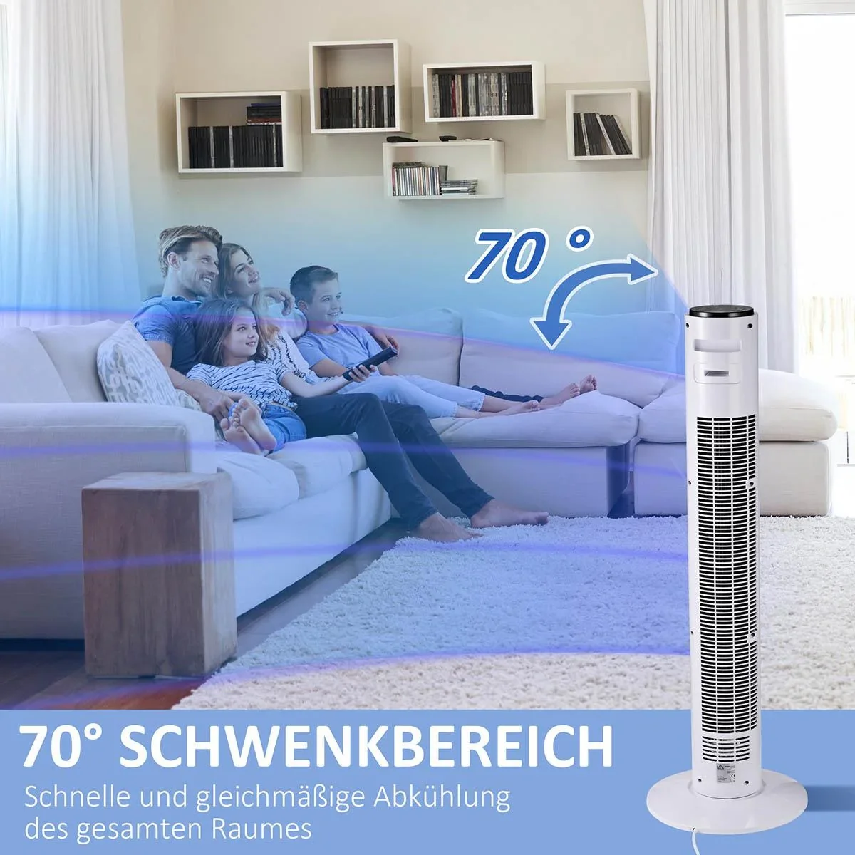 Turmventilator 70° oszillierender Standventilator 96 cm Säulenventilator 45 W 3 Modi ABS-Kunststoff Weiß+Schwarz - 1