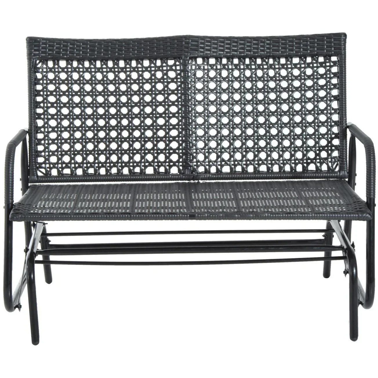 Schaukelbank Gartenschaukel Polyrattan 2-Sitzer schwarz - 2