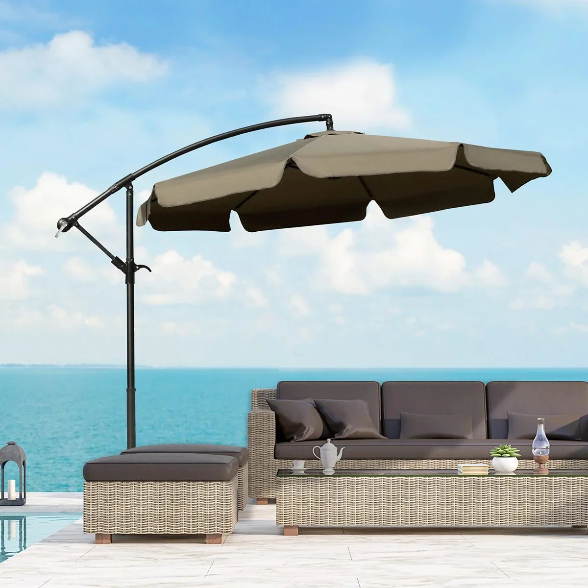 Sonnenschirm mit Handkurbel Ø2,65 x 2,65H m Kaffee - 1