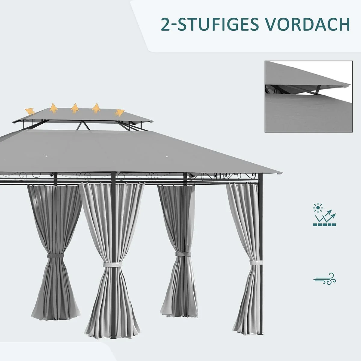 Sonnenschirm mit Handkurbel Ø2,65 x 2,65H m Kaffee - 4