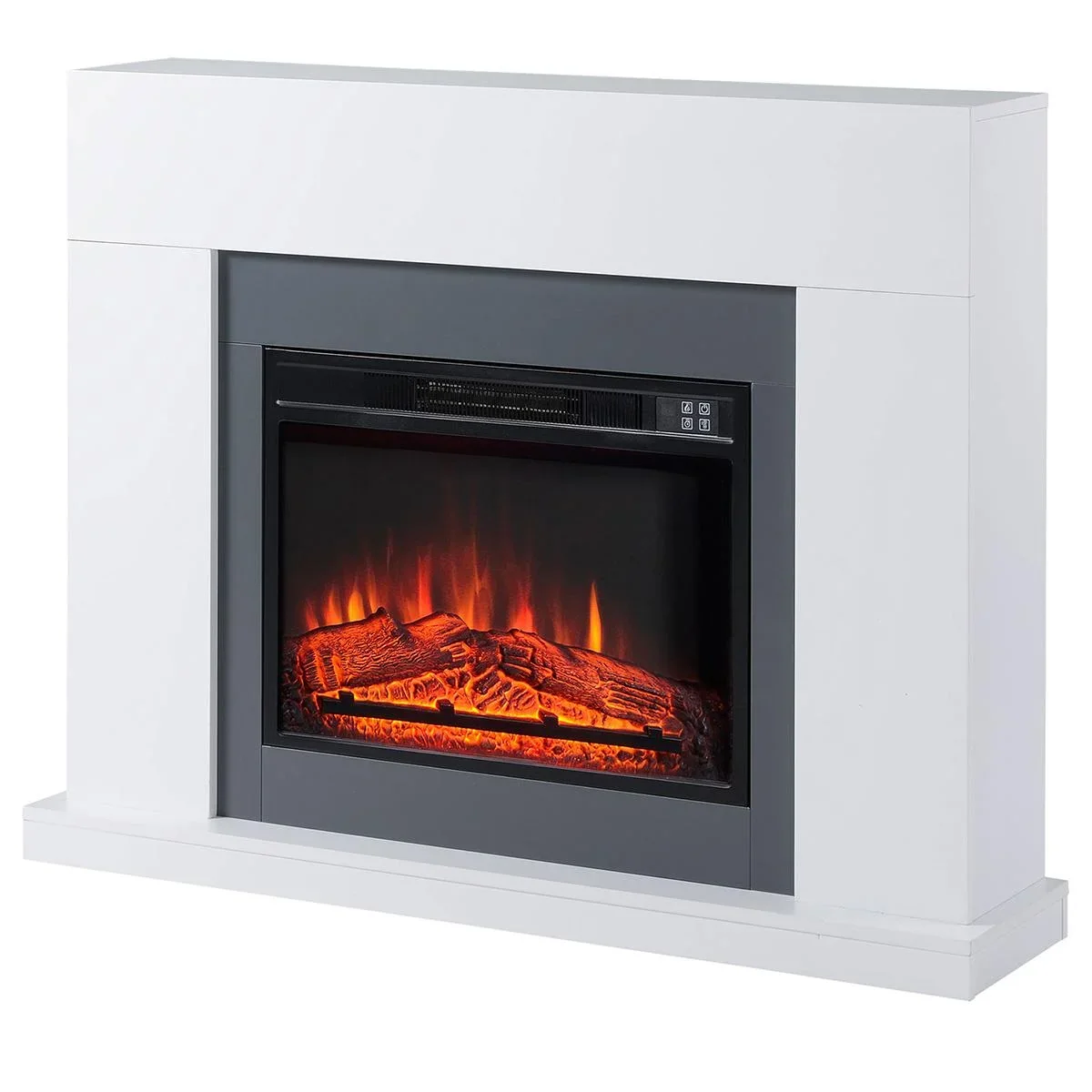 LED Elektrokamin Standkamin Kaminofen mit Flammeneffekt 1800/2000W Innenraumheizung mit Holzrahmen Dekokamin MDF Weiß - 2