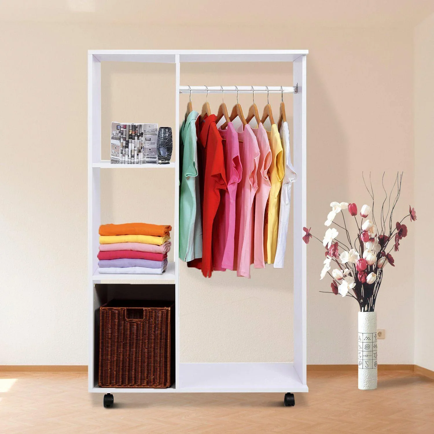 Mobiler Kleiderschrank Garderobenschrank weiß - 1