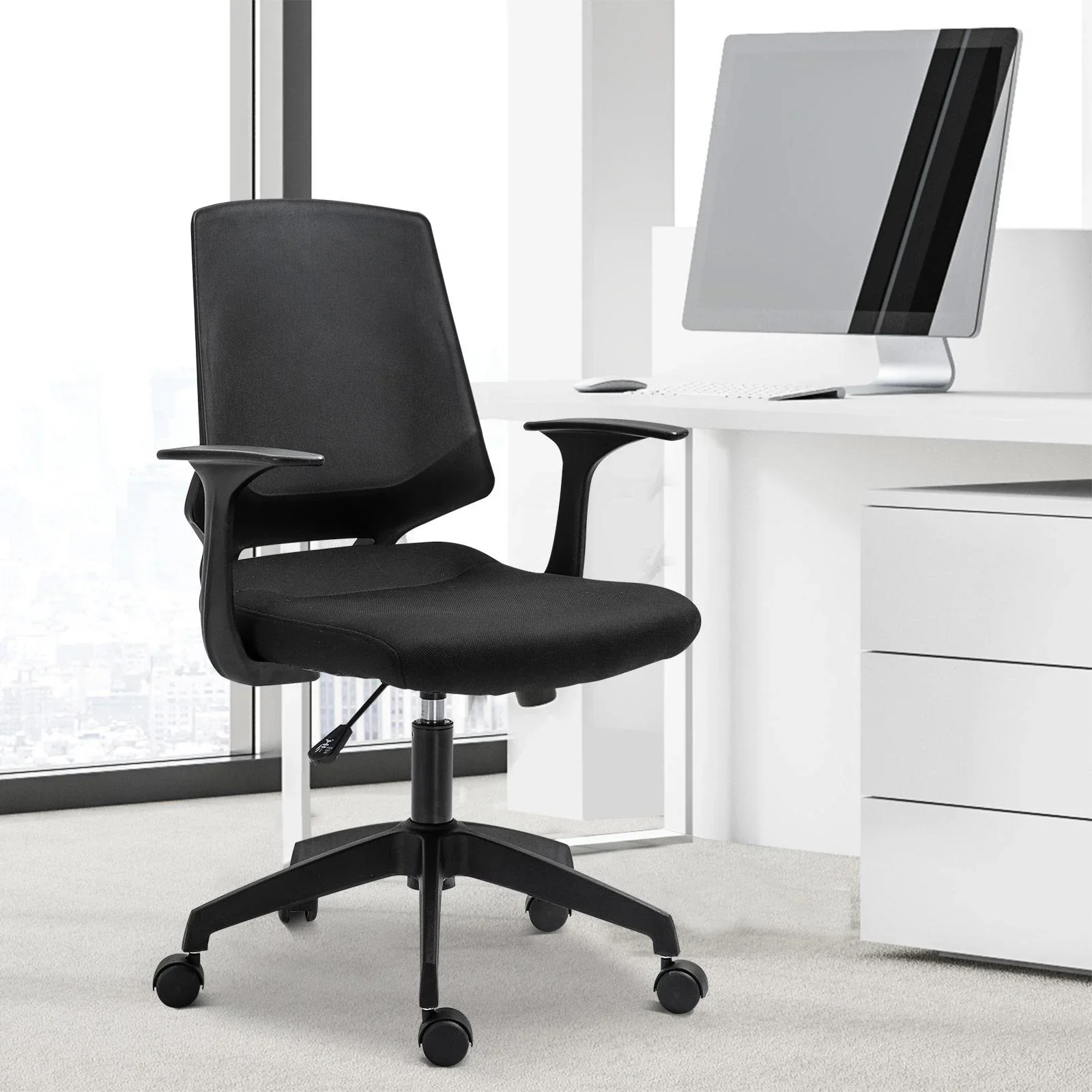 Drehstuhl Bürostuhl Schreibtischstuhl rollbar höhenverstellbar ergonomisch gepolstert Schwarz 62 x 55 x (92 101) cm - 3