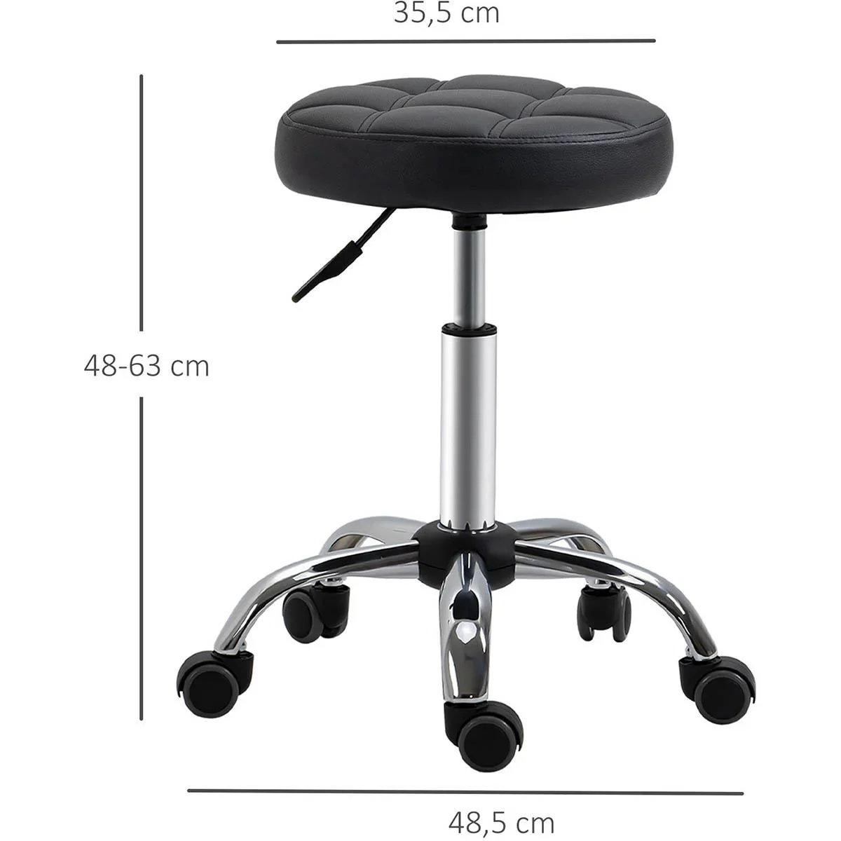 2er-Set Rollhocker Drehhocker mit Rädern Arbeitshocker höhenverstellbar drehbar Salon Hocker Salonstühle Kunstleder Schw - 3