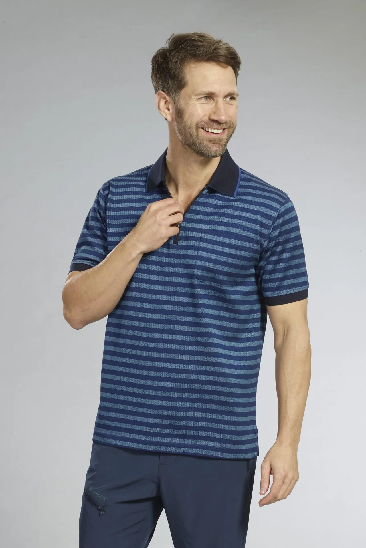 Poloshirt, Farbe marine gestreift, Gr.M - 1