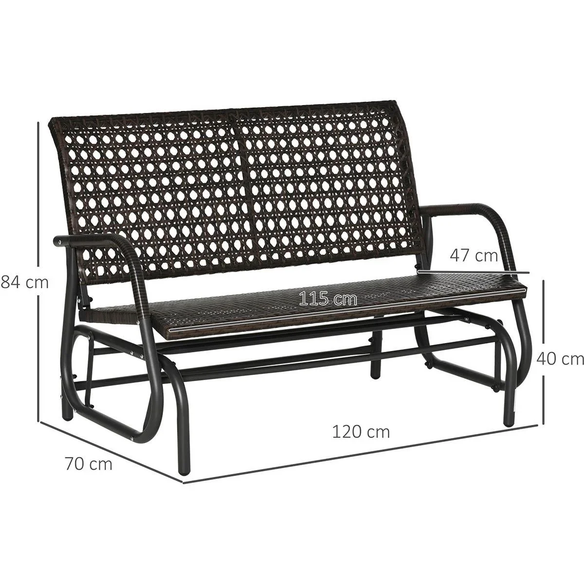 Polyrattan-Schaukelsofa mit extra breitem Sitz, 70L x 120B x 84H cm, braun - 2