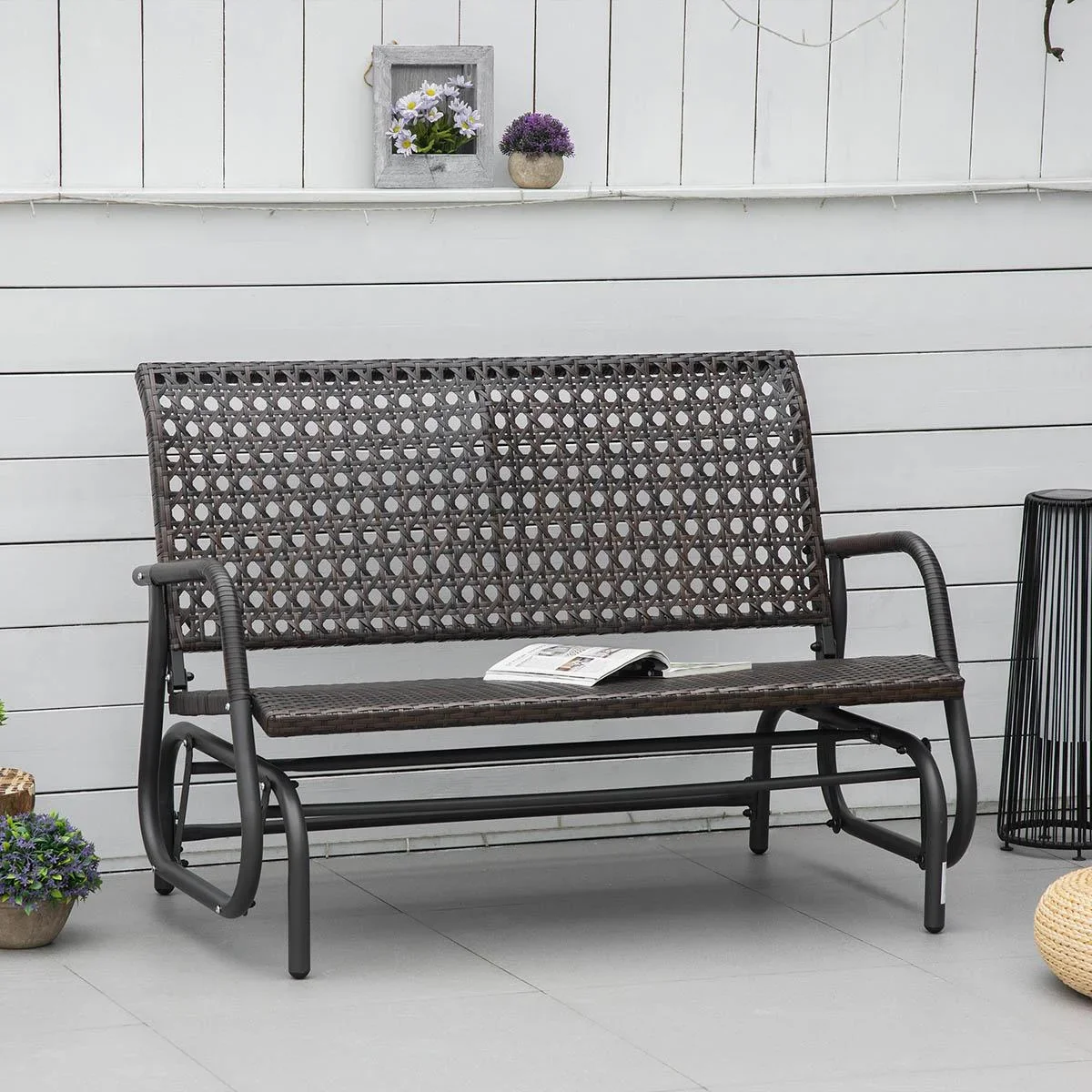Polyrattan-Schaukelsofa mit extra breitem Sitz, 70L x 120B x 84H cm, braun - 3