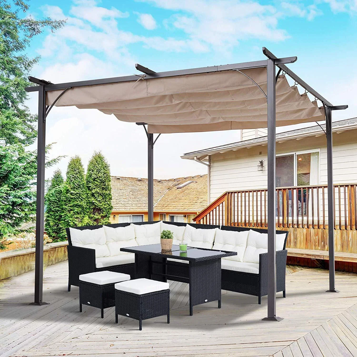 Pergola mit Schiebedach per Seilzug - 2