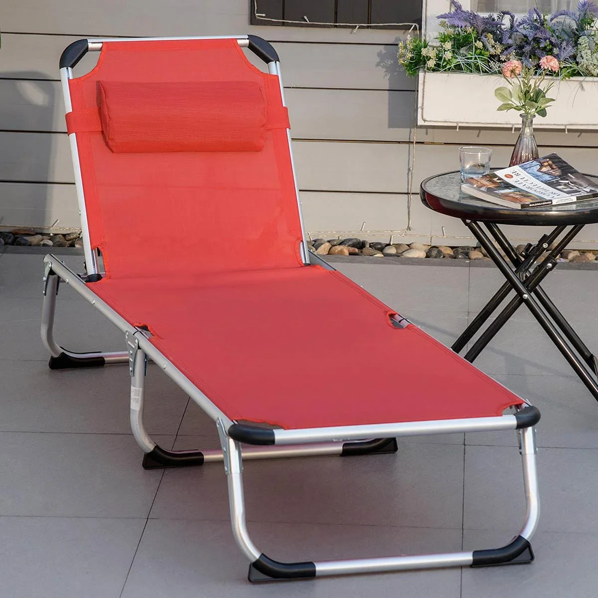 Sonnenliege Gartenliege Alu Stoffliege Relaxliege 5-fach verstellbar faltbar ergonomisch Netzstoff Rot 170 x 60 x 76 cm - 2