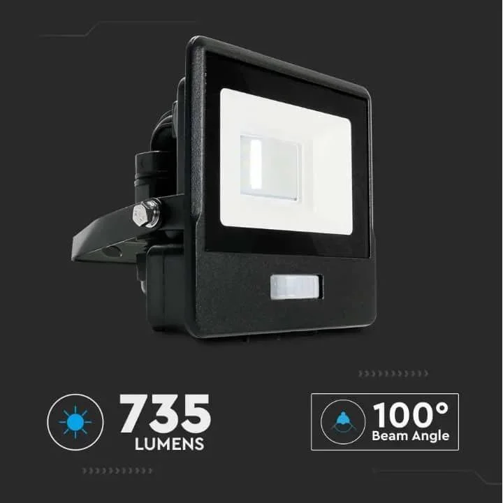 VT-118S LED-Flutlicht mit Sensor - 10 W - 735 Lm - 6500K - Schwarz - 0