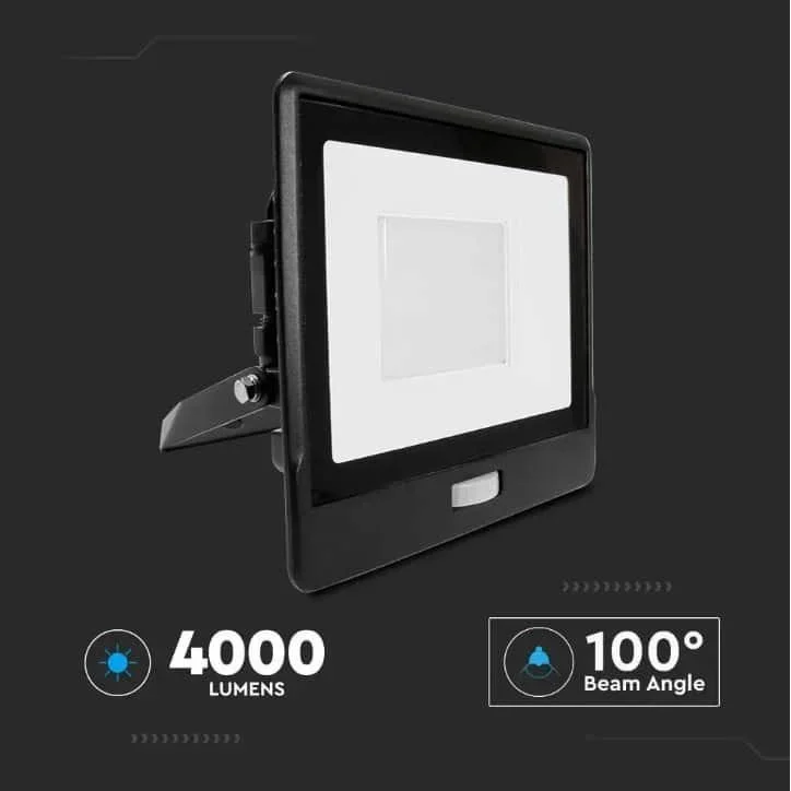 VT-158S LED-Flutlicht mit Sensor - 50 W - 4000 Lm - 6500K - Schwarz - 7