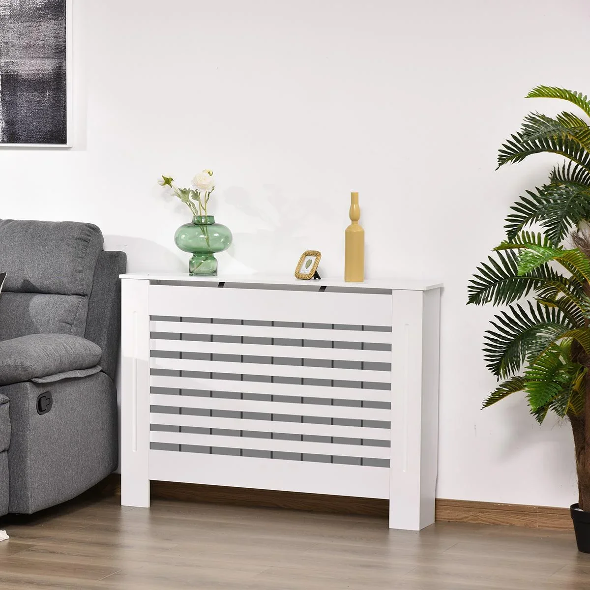 Heizkörperverkleidung Heizkörperabdeckung Heizungsverkleidung Heizkörper Radiator Cover Abdeckung MDF Weiß 112 x 19 x 81 - 1