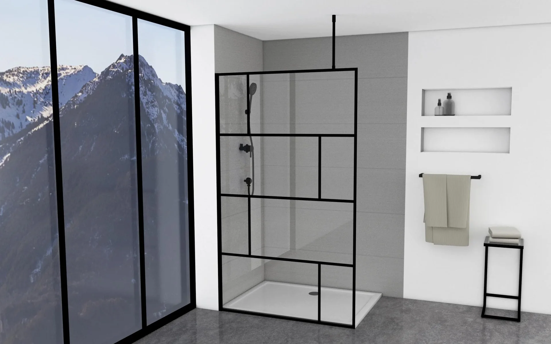 Duschwand in mordernem Design 120 x 195 cm - Glasdusche mit matt schwarzen Wandprofil - 1
