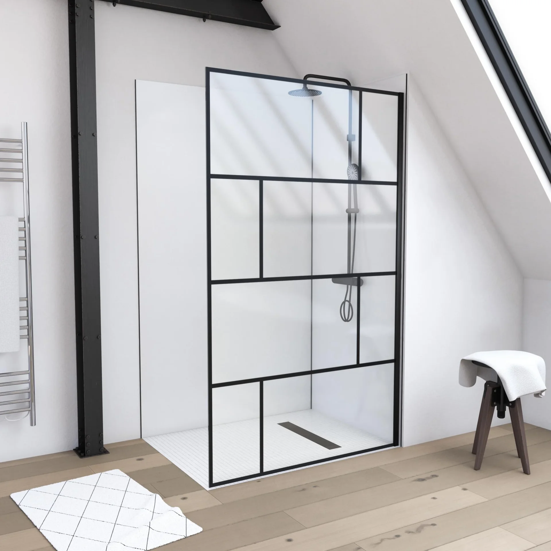 Duschwand in mordernem Design 120 x 195 cm - Glasdusche mit matt schwarzen Wandprofil - 4