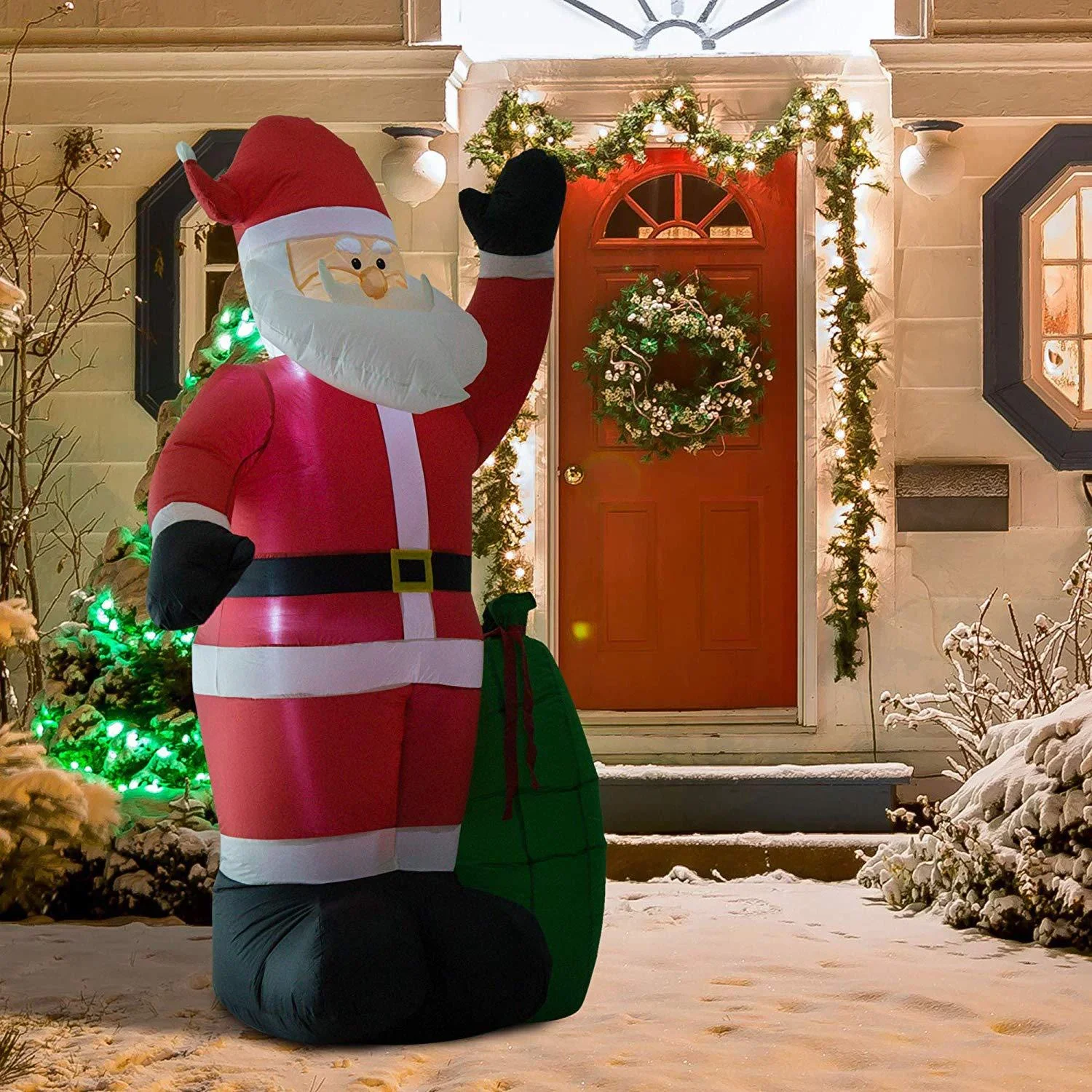 Selbstaufblasbarer Weihnachtsmann mit Geschenksack LED Gebläse Rot - 3