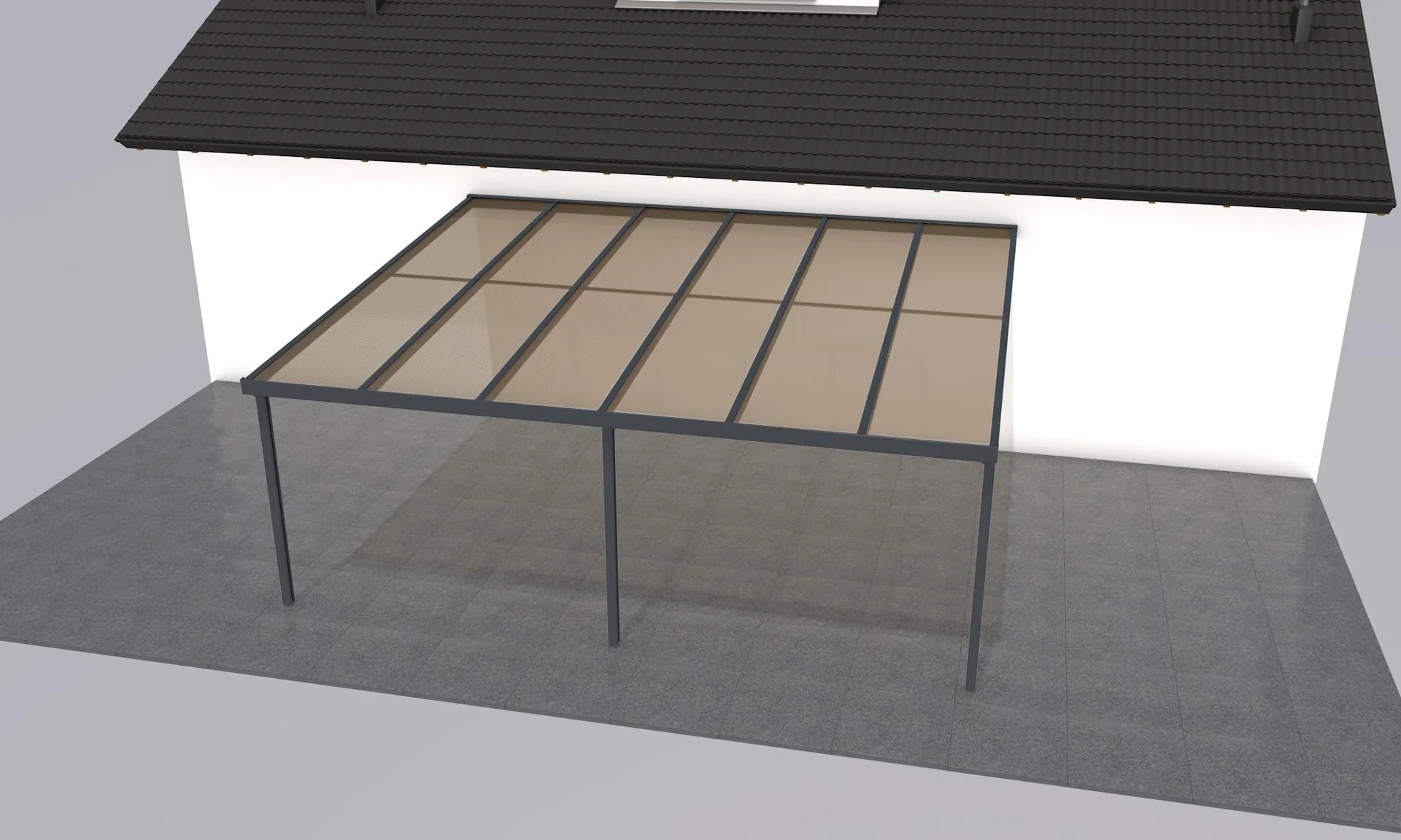 Terrassendach Premium, anthrazit, 6110 x 5060 mm - Polycarbonat Stegplatten 16 mm, bronze - 0