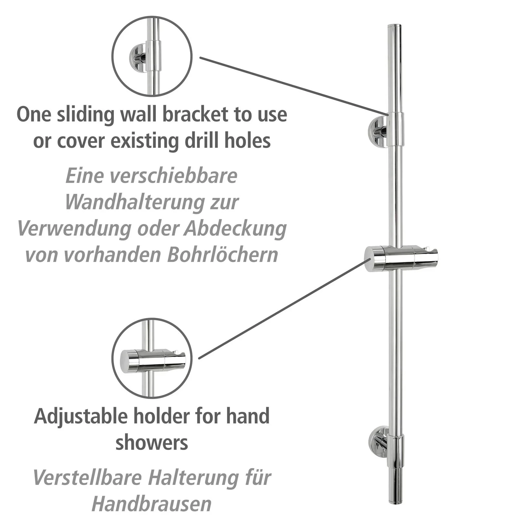 Duschstange Basic Chrom, 66 cm - 1
