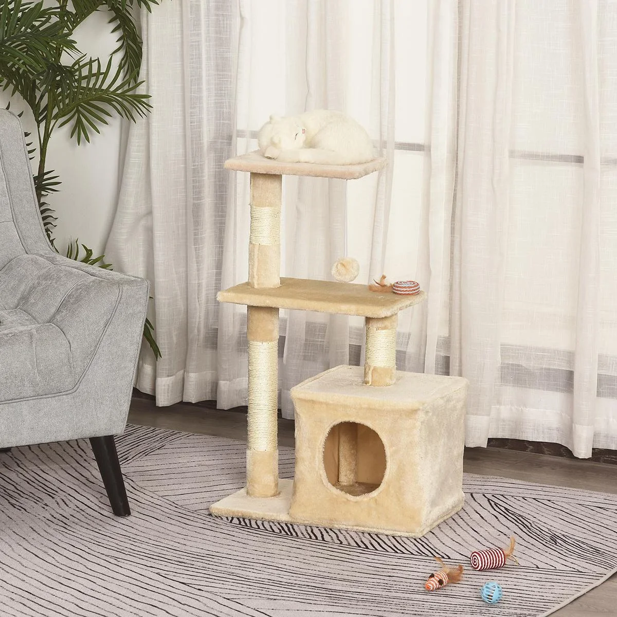 Kratzbaum mit Sisal Katzenbaum Kletterbaum Katzenmöbel Kratzbrett mit weichem Plüsch Katzenspielzeug stabil E1-Klasse Sp - 1
