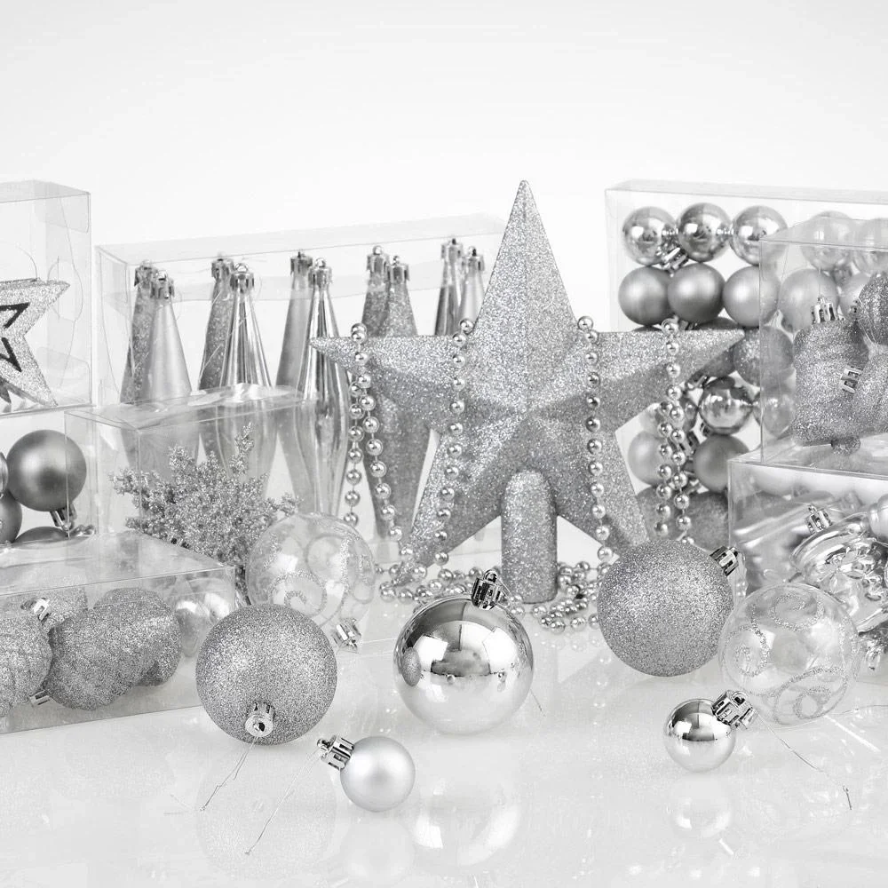 Weihnachtskugeln - 102 Stück - silber - 1