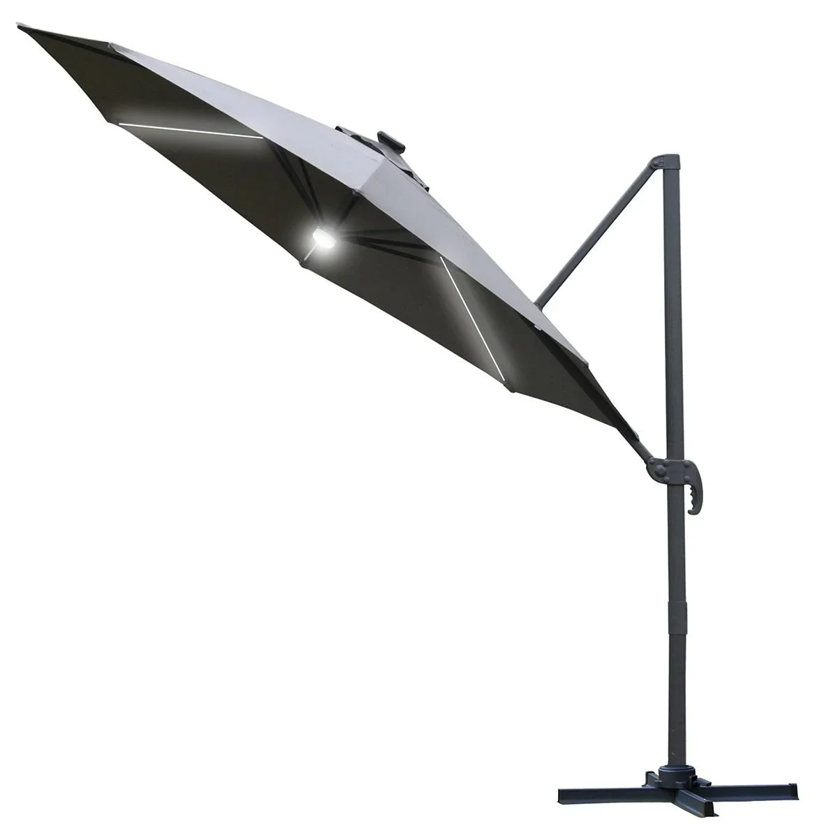Sonnenschirm 3x3m Ampelschirm Roma Schirm mit Solar-LED-Lichtern 360° drebar neigbar Alu Dunkelgrau - 1