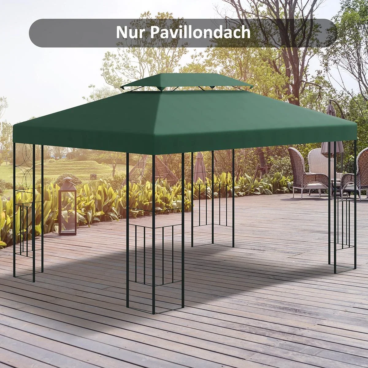 Ersatzdach Pavillondach für Metallpavillon Gartenpavillon Partyzelt Gartenzelt Polyester 3x4m Dunkelgrün - 0