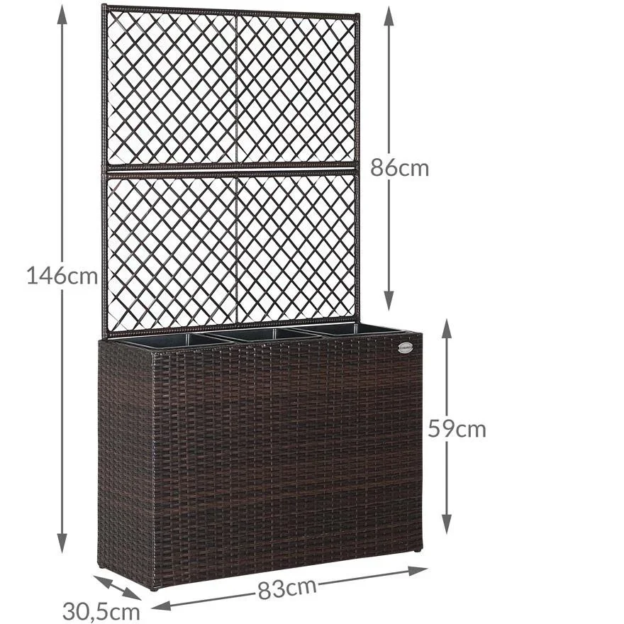Polyrattan Pflanzgefäß mit Spalier Braun - 3
