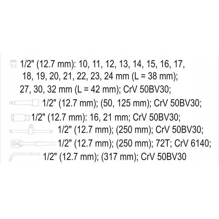 YATO Set von Sechskantschlüsseln und Zubehör - 25 Teile - 4