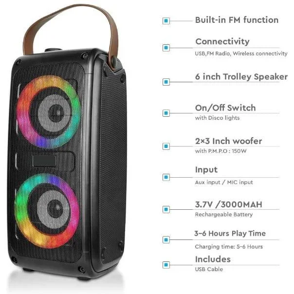 VT-6203-2 Mobiler Lautsprecher mit Bluetooth und RGB - 2x 10W - 5