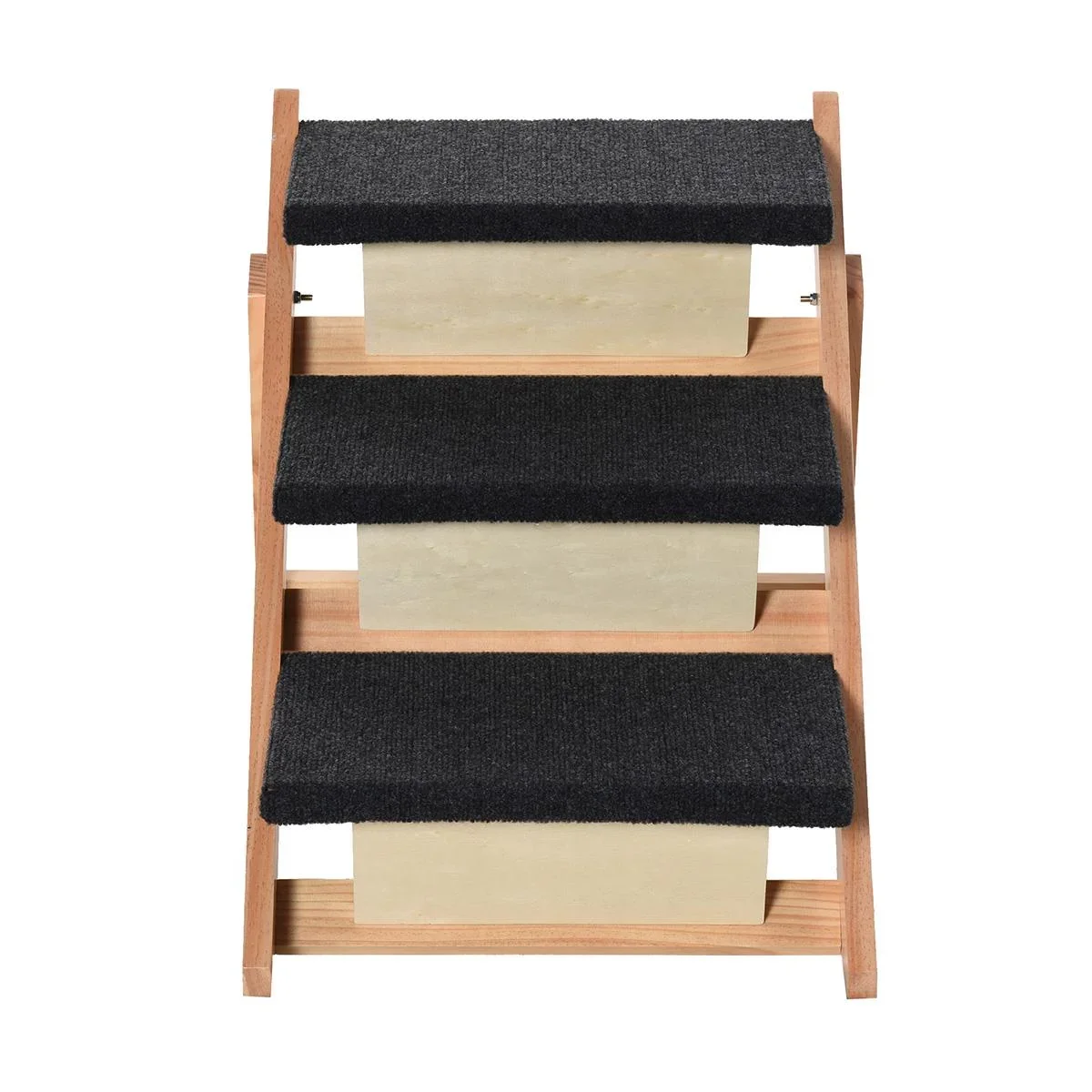 Haustiertreppe 2-in1 Hunderampe Katzentreppe Hundetreppe Faltbar Tiertreppe Kiefernholz Natur+Schwarz 60 x 47 x 50 cm - 1