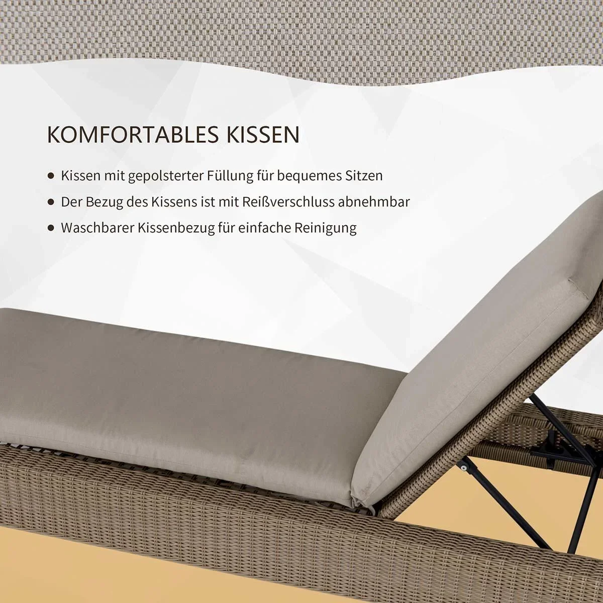 Polyrattan Gartenliege mit Kissen Sonnenliege 5-stufig verstellbar Rattanliege Gartenmöbel Liege Stahl Khaki 72 x 198 x - 1