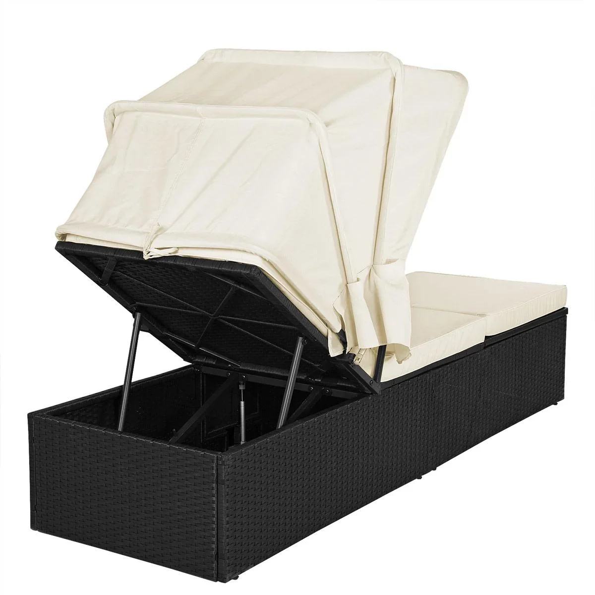 Liege mit Schiebedach Polyrattan schwarz/cremeweiß 195 x 60 x 39/145cm - 2