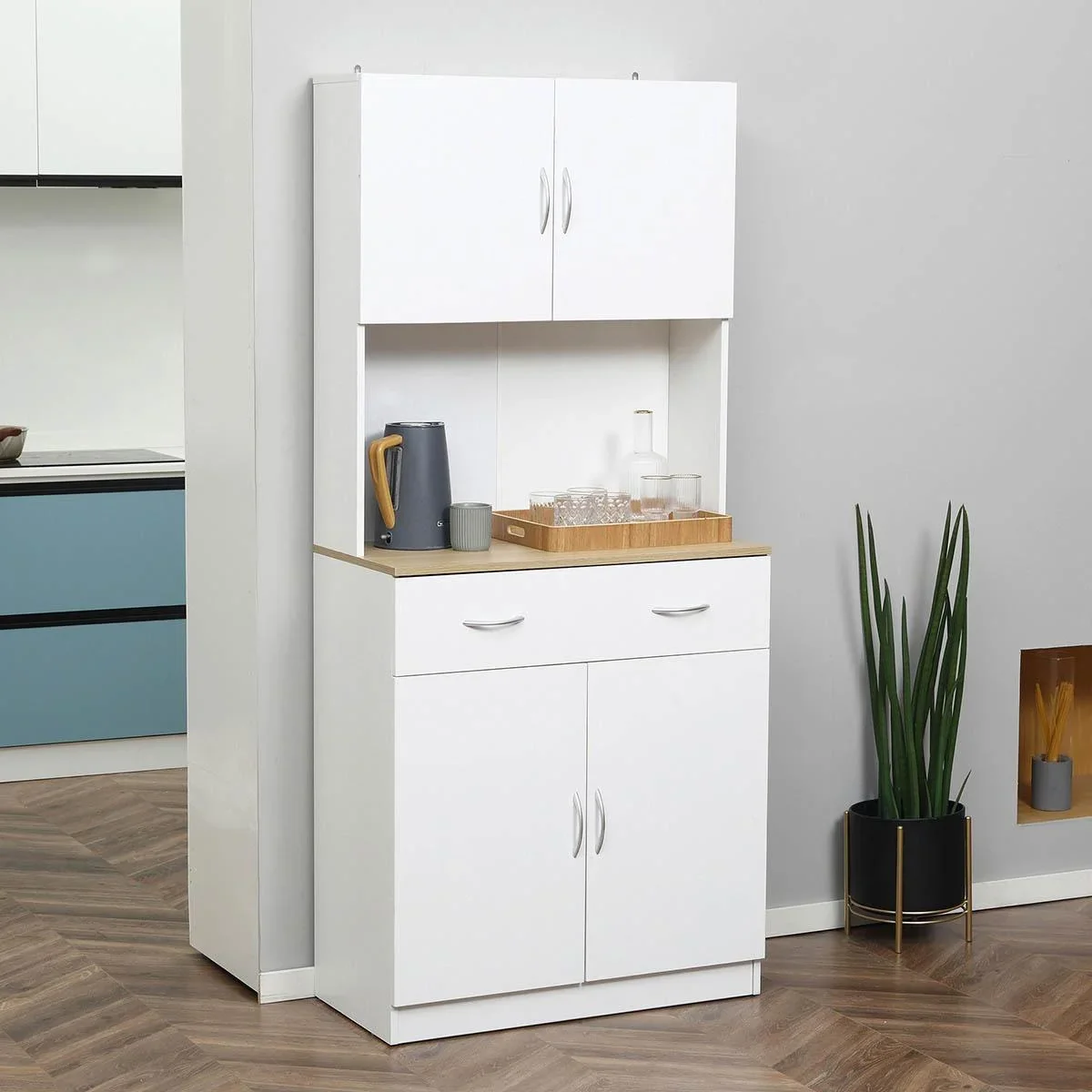 Küchenschrank 180 cm Küchenbuffet Hochschrank Geschirrschrank Esszimmerschrank mit Schubladen Schrank Weiß 80 x 40 x 18 - 0