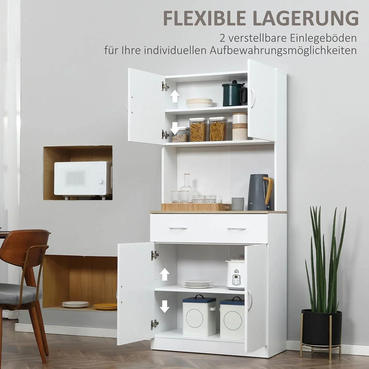 Küchenschrank 180 cm Küchenbuffet Hochschrank Geschirrschrank Esszimmerschrank mit Schubladen Schrank Weiß 80 x 40 x 18 - 3