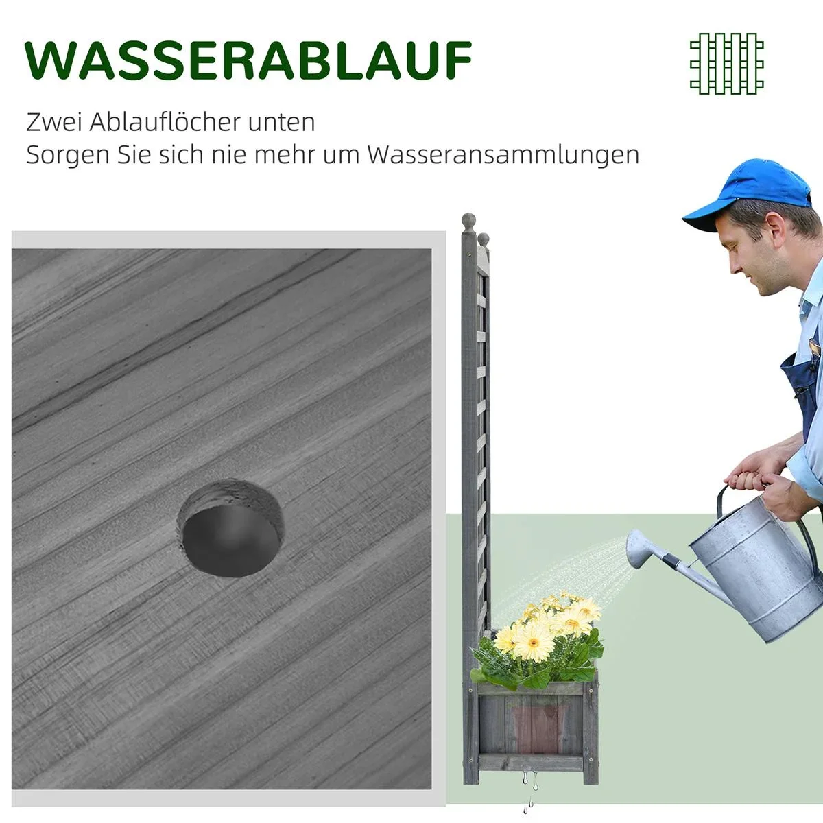 Pflanzkasten Blumenständer Rankgitter Rankkasten Rosenbogen mit Leckage-Löcher Garten Holz Hellgrau 64 x 28 x 120 cm - 2
