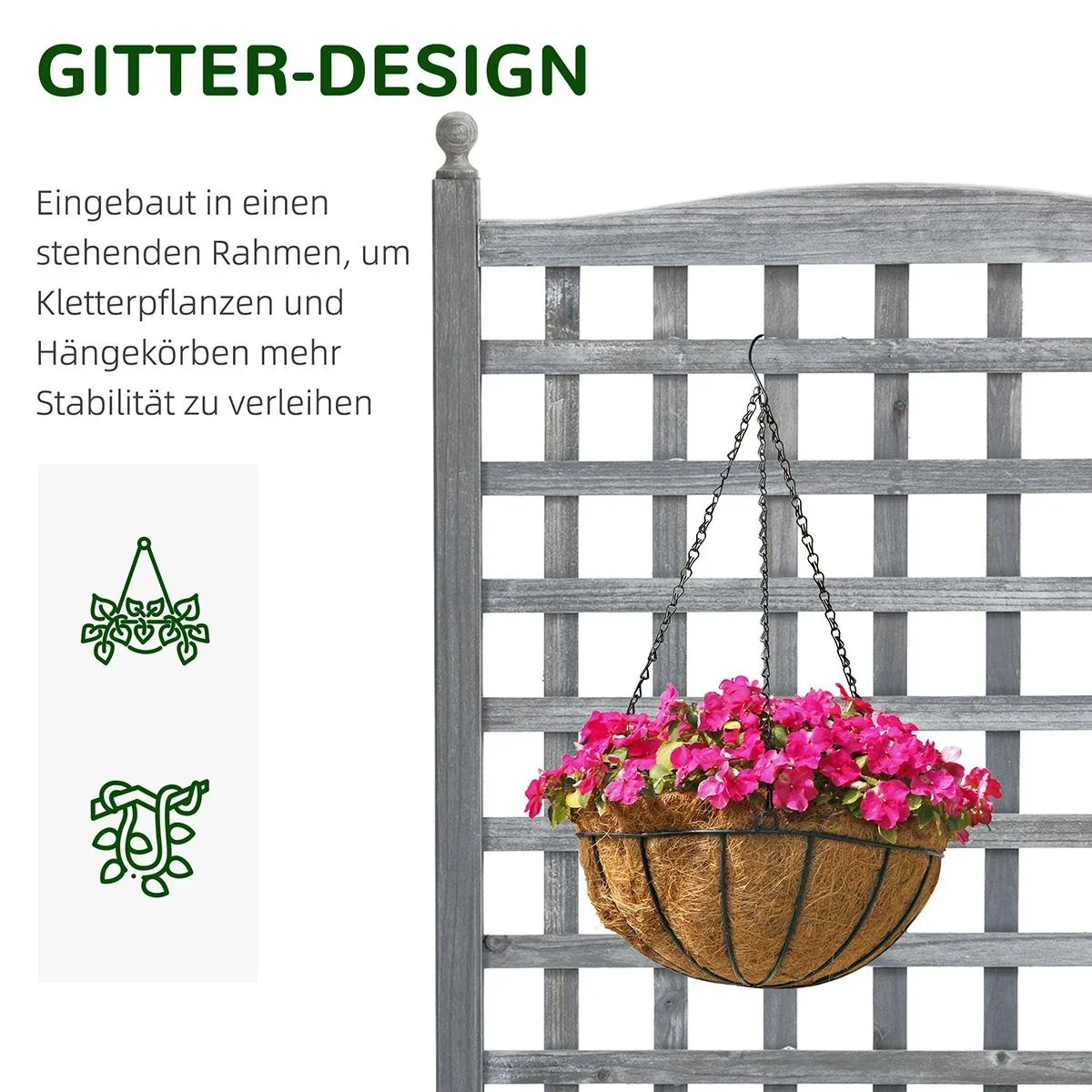 Pflanzkasten Blumenständer Rankgitter Rankkasten Rosenbogen mit Leckage-Löcher Garten Holz Hellgrau 64 x 28 x 120 cm - 3