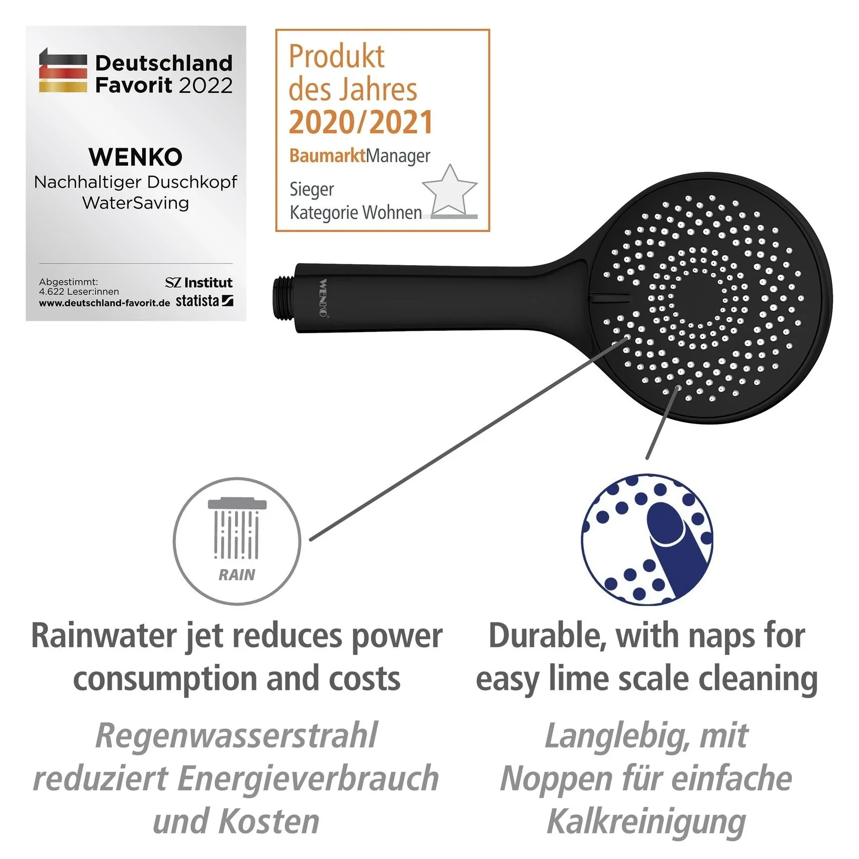 Wasserspar-Brauseset Watersaving Schwarz, Länge Stange: 70 cm - 5