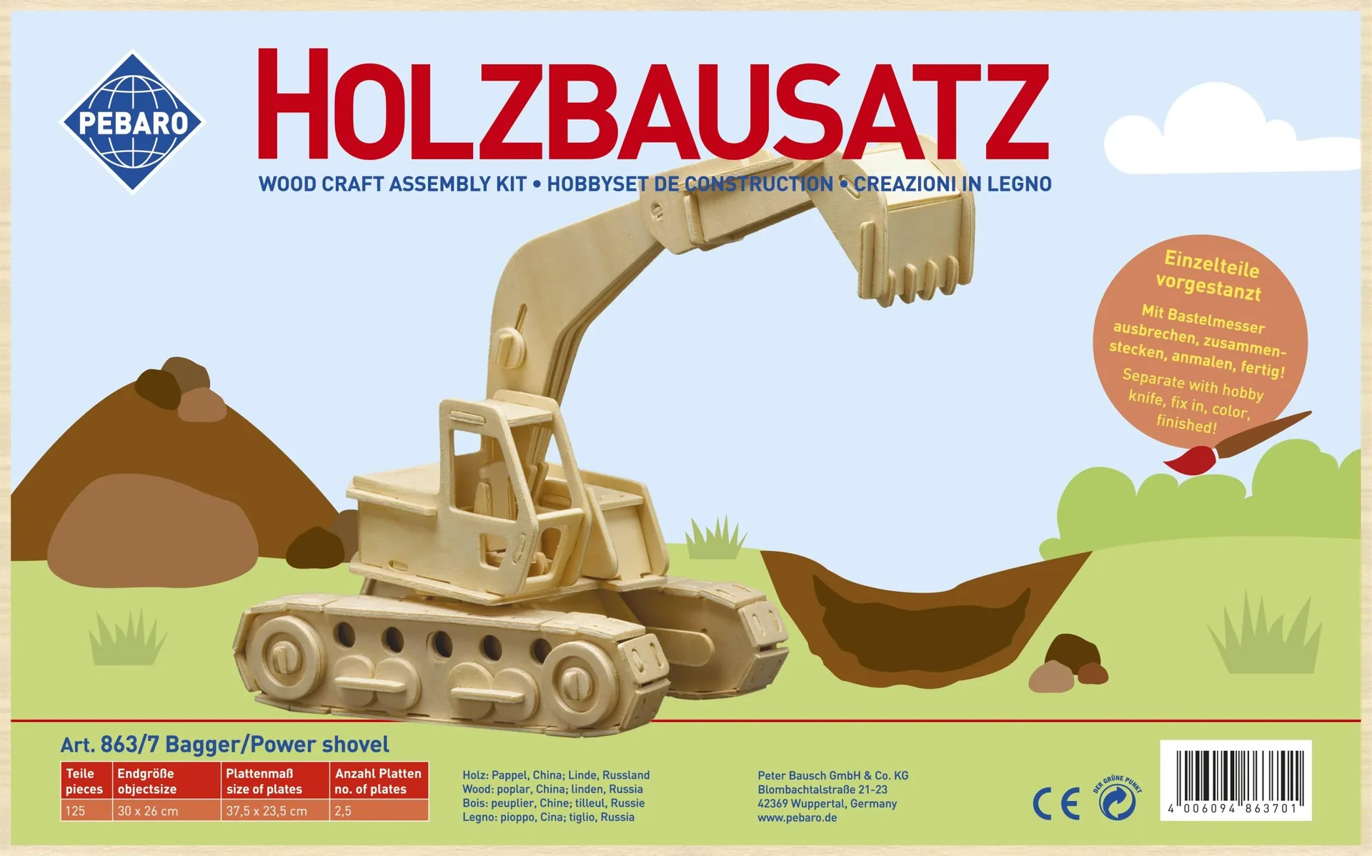 Holzbausatz "Bagger", 30 x 26 cm - 0