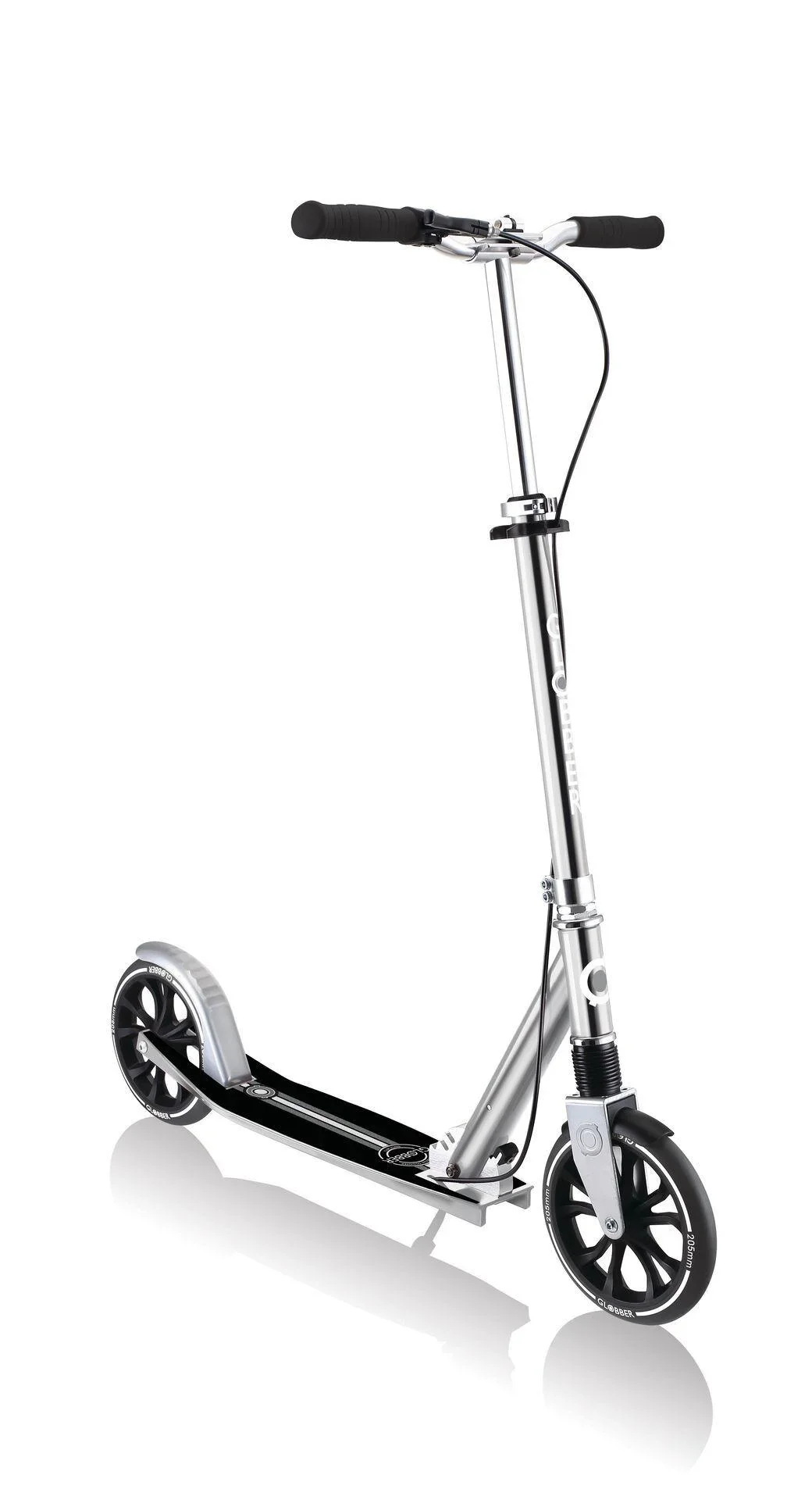 NL 205 Deluxe Tretroller, 205 mm, ABEC 7, Handbremse, höhenverstellbar, Frontfederung, Klappmechanismus, silber - 2