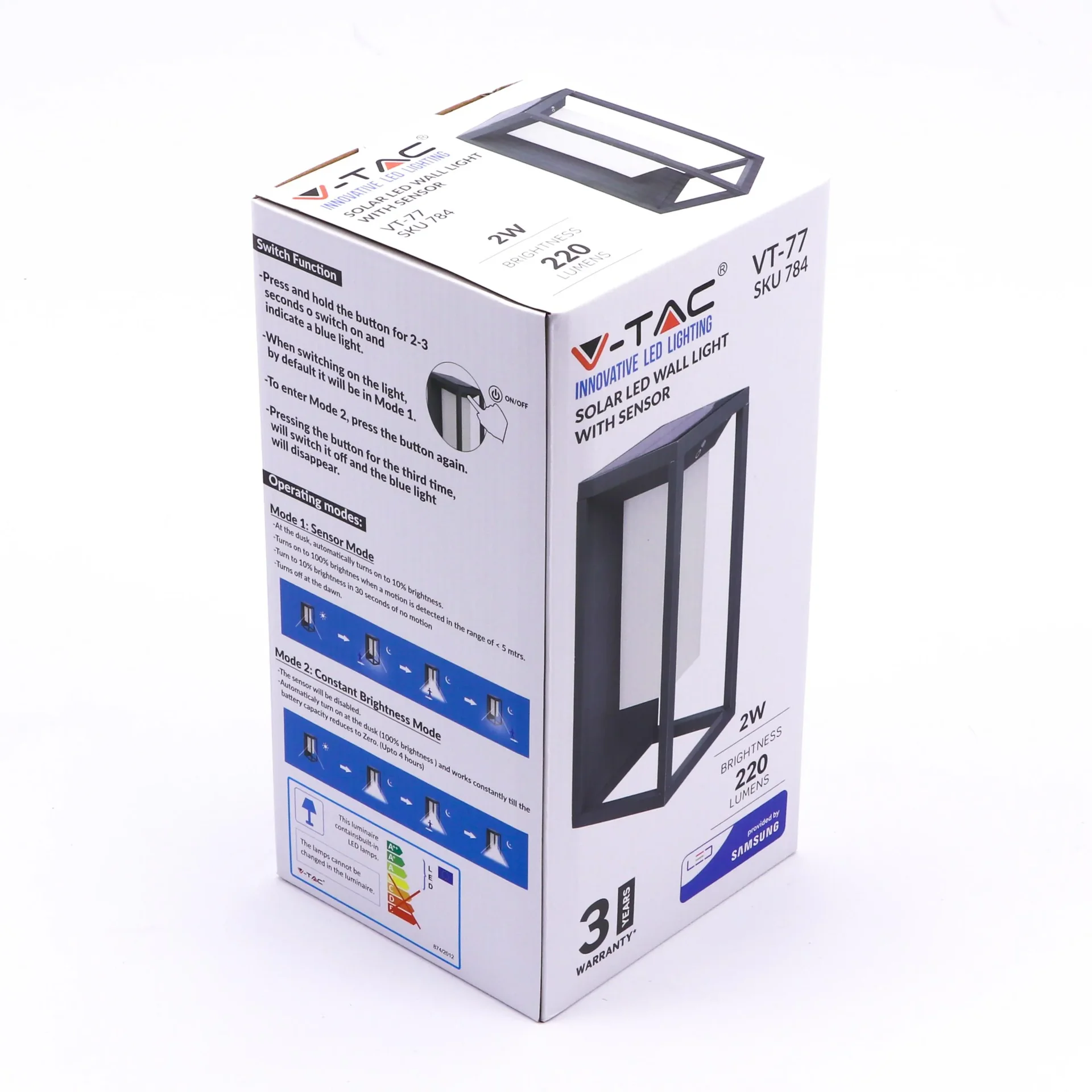 VT-77 Led-Solar-Wandleuchte - Anthrazit - 3000K - 2