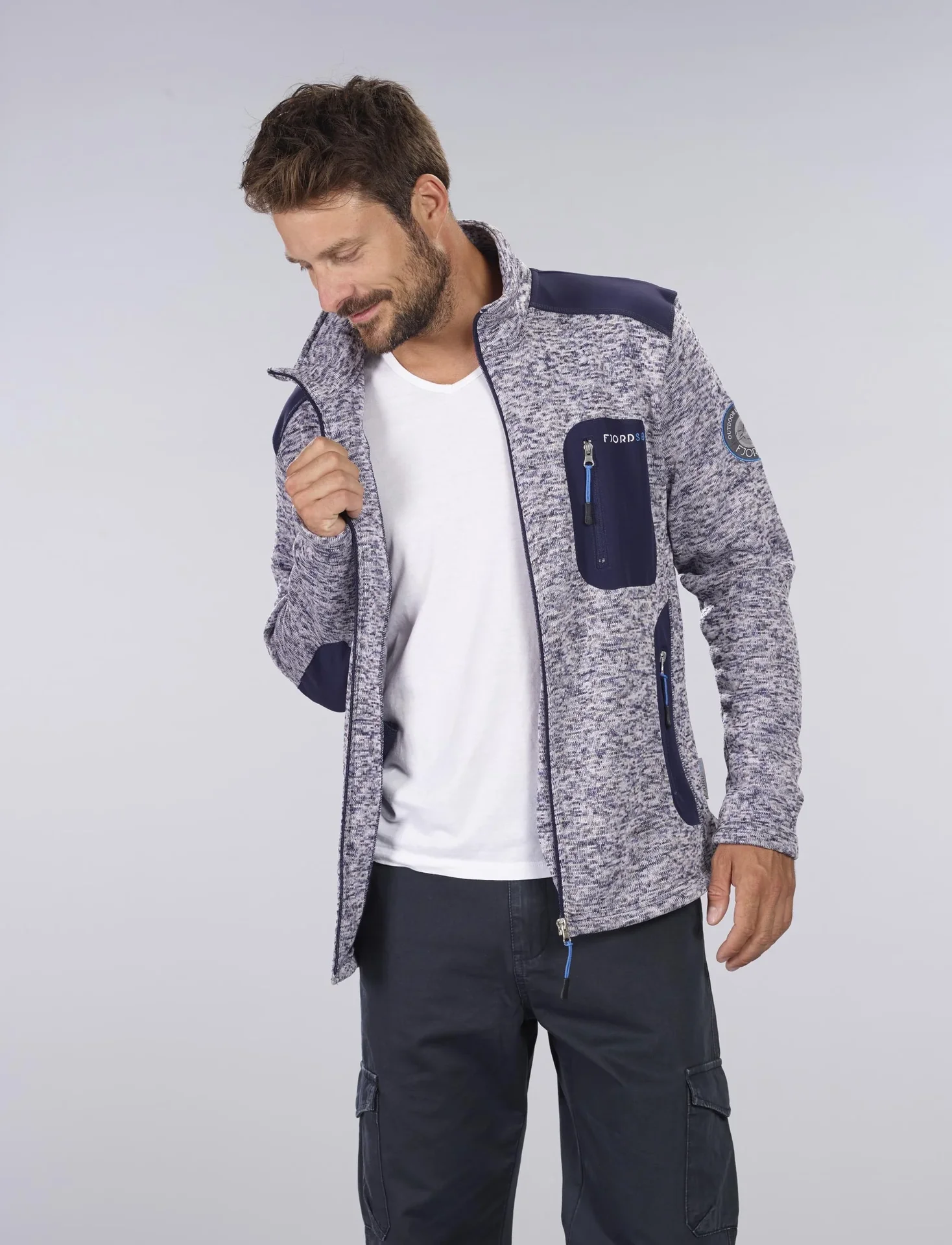 Strickfleece Jacke mit Reißverschluß, Farbe marine/grau melange, Gr. 3XL - 3