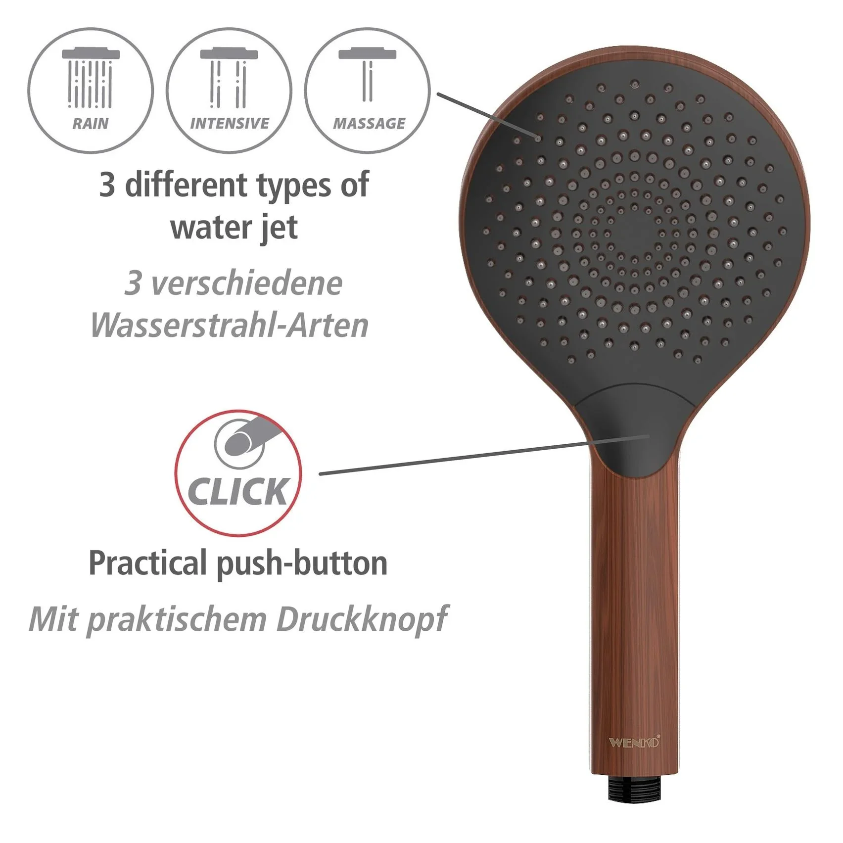 Wasserspar-Duschkopf Watersaving Wood, Ø 12 cm - 6