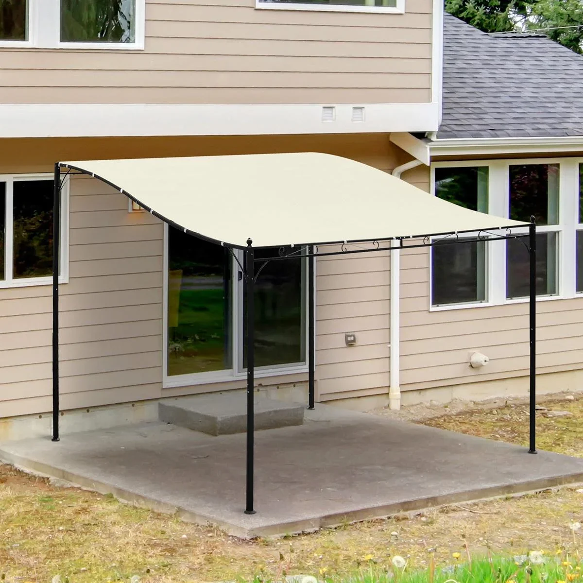 Terrassenüberdachung in geschwungener Form cremeweiß/schwarz - 1