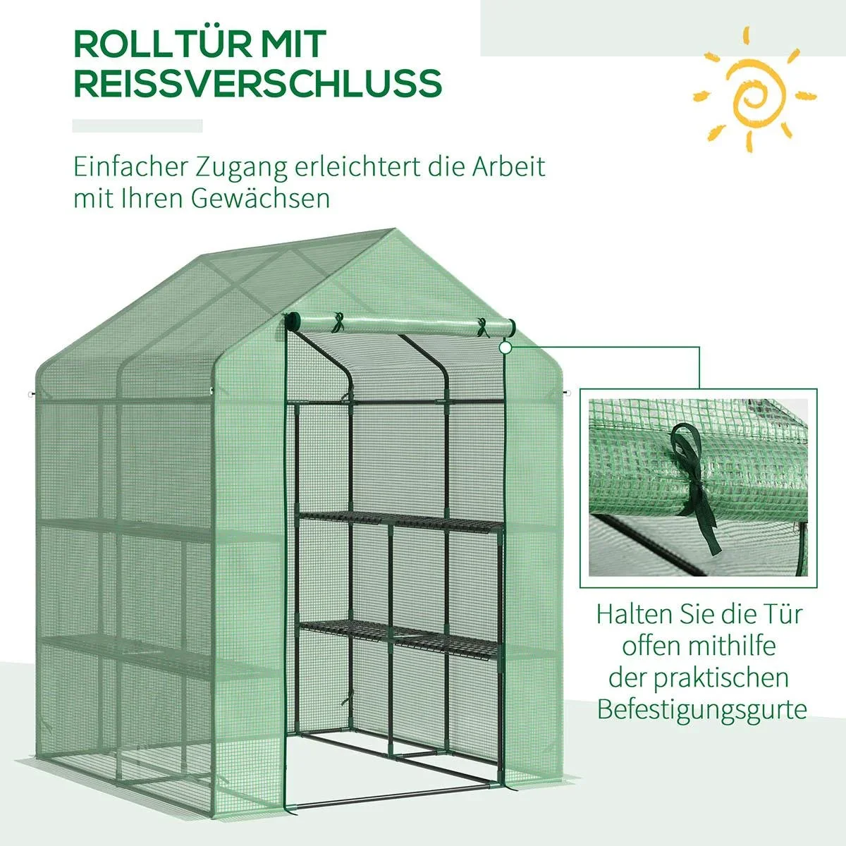 Foliengewächshaus Gewächshaus Treibhaus mit Blumenregal Frühbeet Tomatenhaus Pflanzenhaus für Garten, aus Stahlrohl und - 3