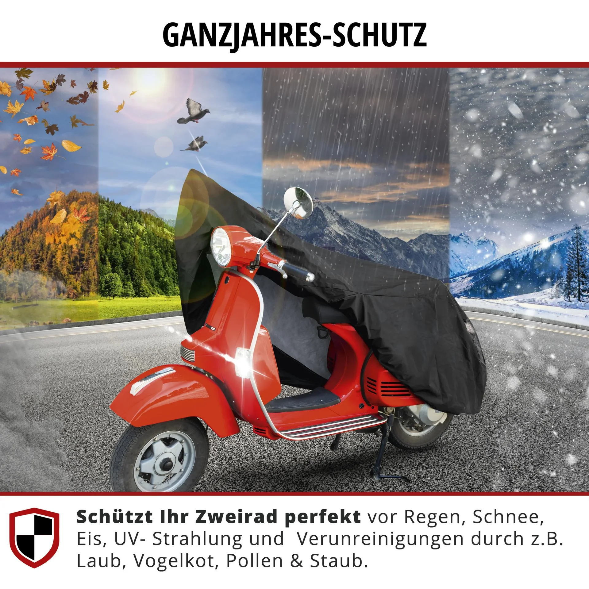 Motorrad-Garage, Vespa-Abdeckung wasserdicht Größe S - 185 x 90 x 110 cm schwarz - 2