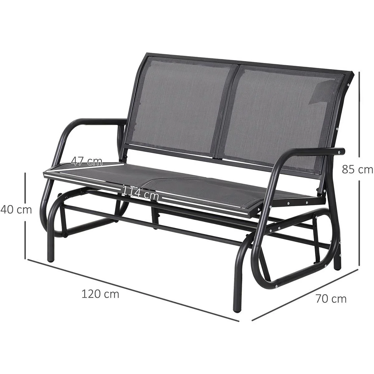 Schaukelbank 2-Sitzer Gartenbank Gartenschaukel Sitzbank Parkbank Metall Gartenmöbel Grau 120 x 70 x 88 cm - 2