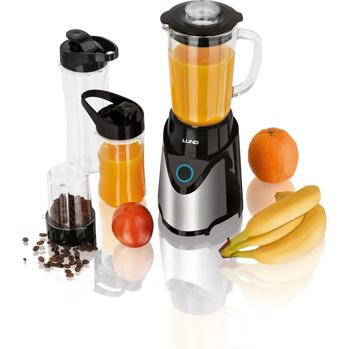 LUND Smoothie Mixer - 500W - 240V - 14x14x34,5cm (Länge x Breite x Höhe) mit 2 Flaschen - 5