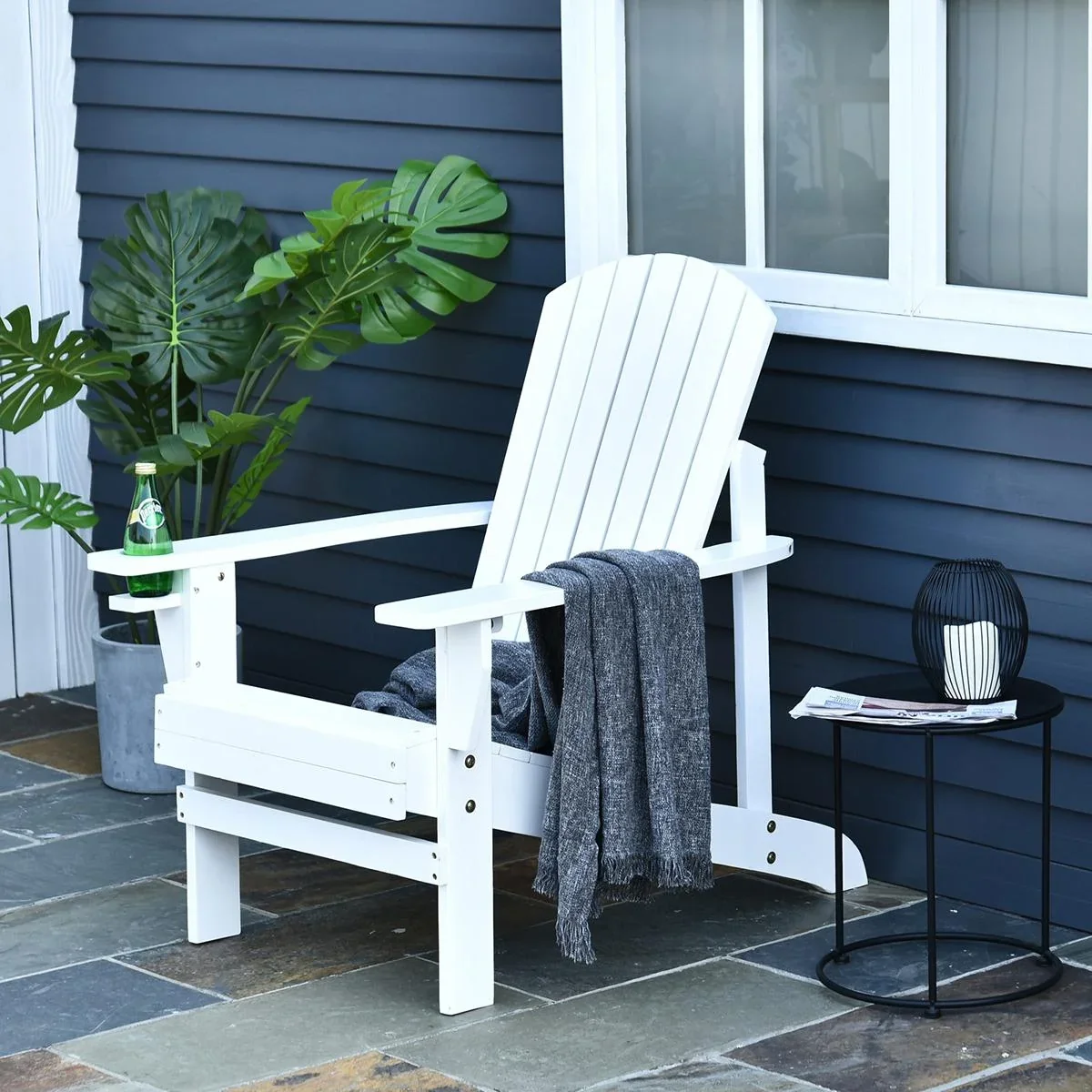 Gartenstuhl mit Getränkehalter weiß - 7